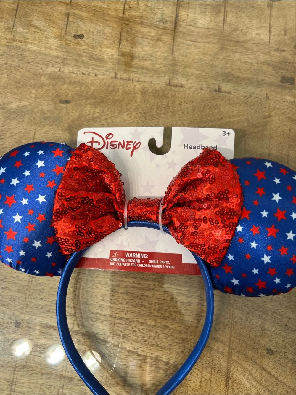 Disney Blue Star Minnie Ear Headband with Red Sequin Bow